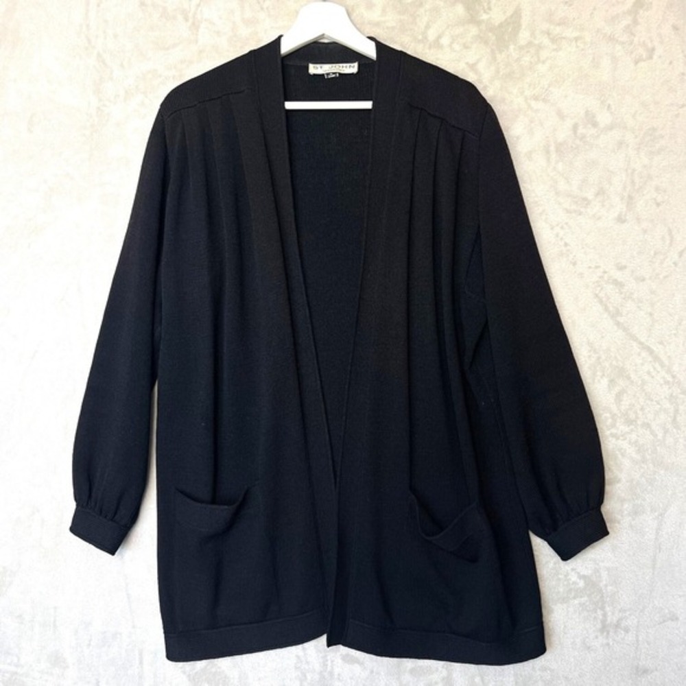 Vintage St. John‎ Separates S Black Pleated Open Knit Cardigan Pockets Capsule